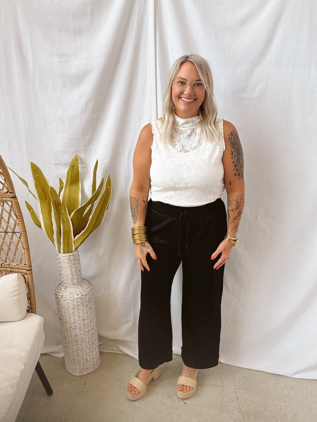 Lace Sheer Tank Top-Cream