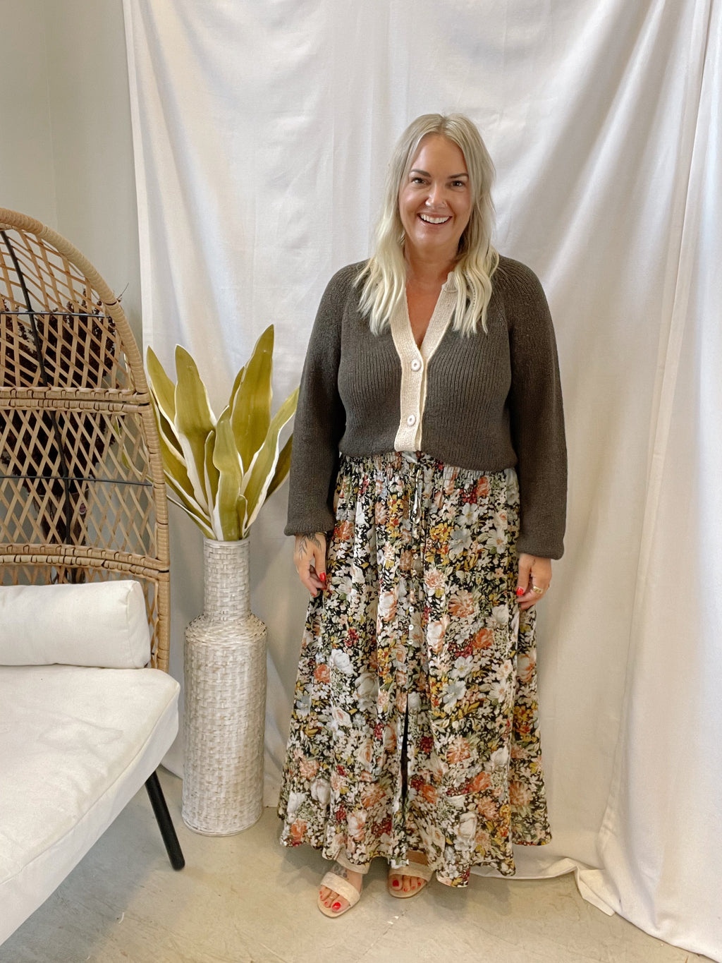 Black Floral Mix Maxi Skirt