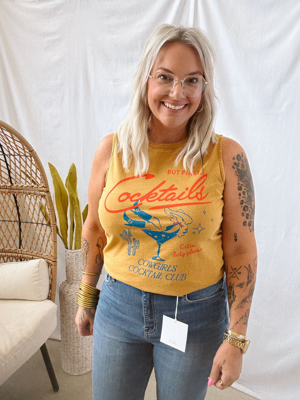 But First Cocktails Tank-Mustard