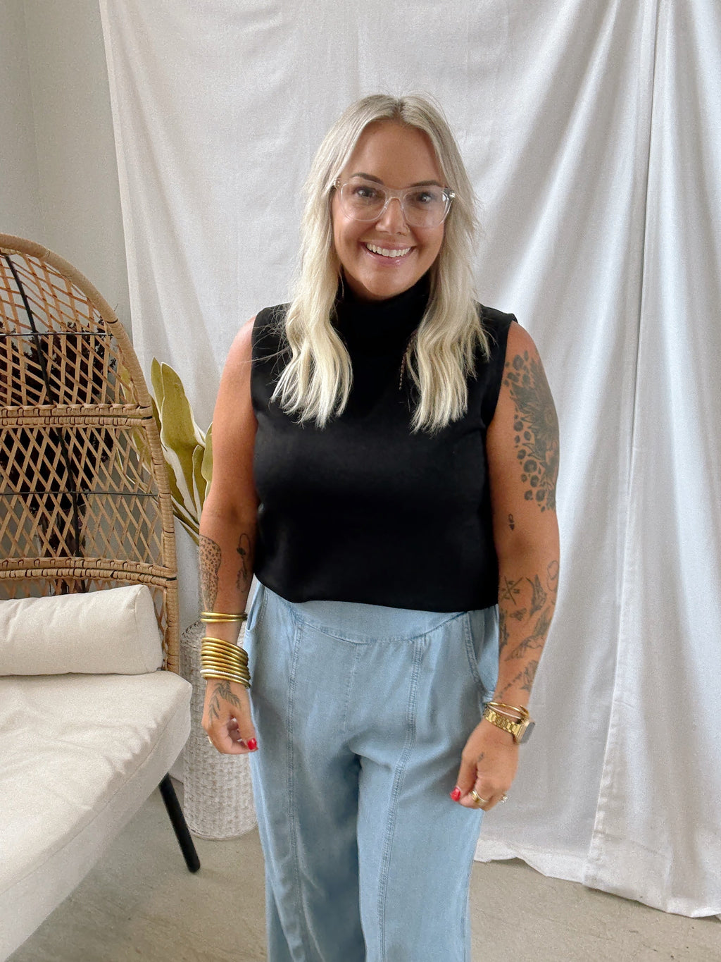 P Cill Cowl Tank Top-Black