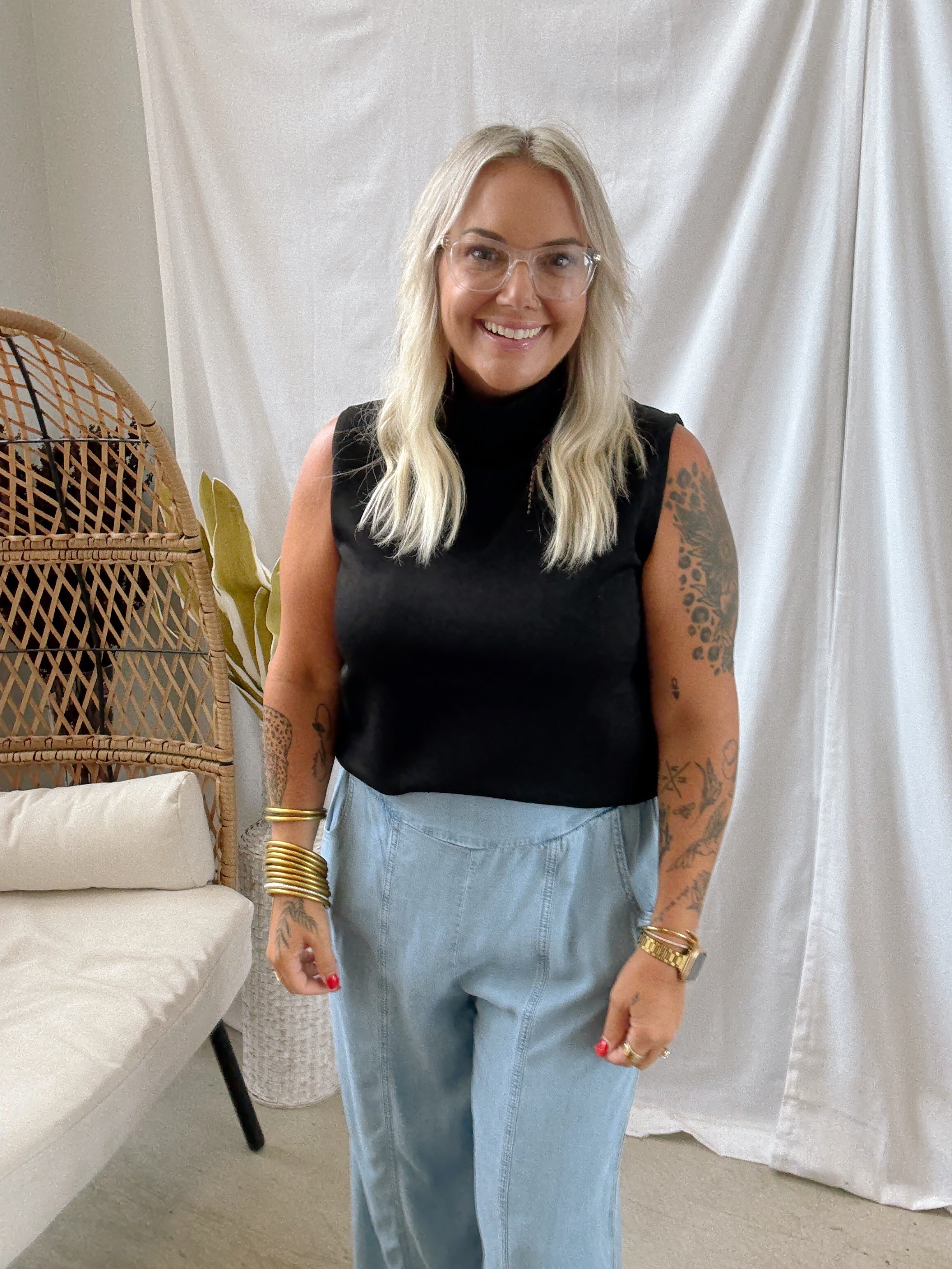 P Cill Cowl Tank Top-Black