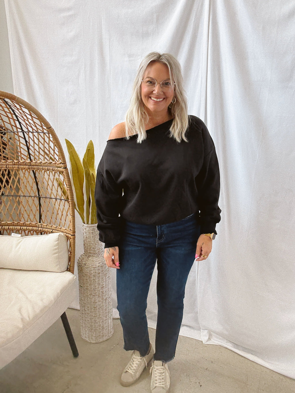 Black Off The Shoulder Sweatshirt