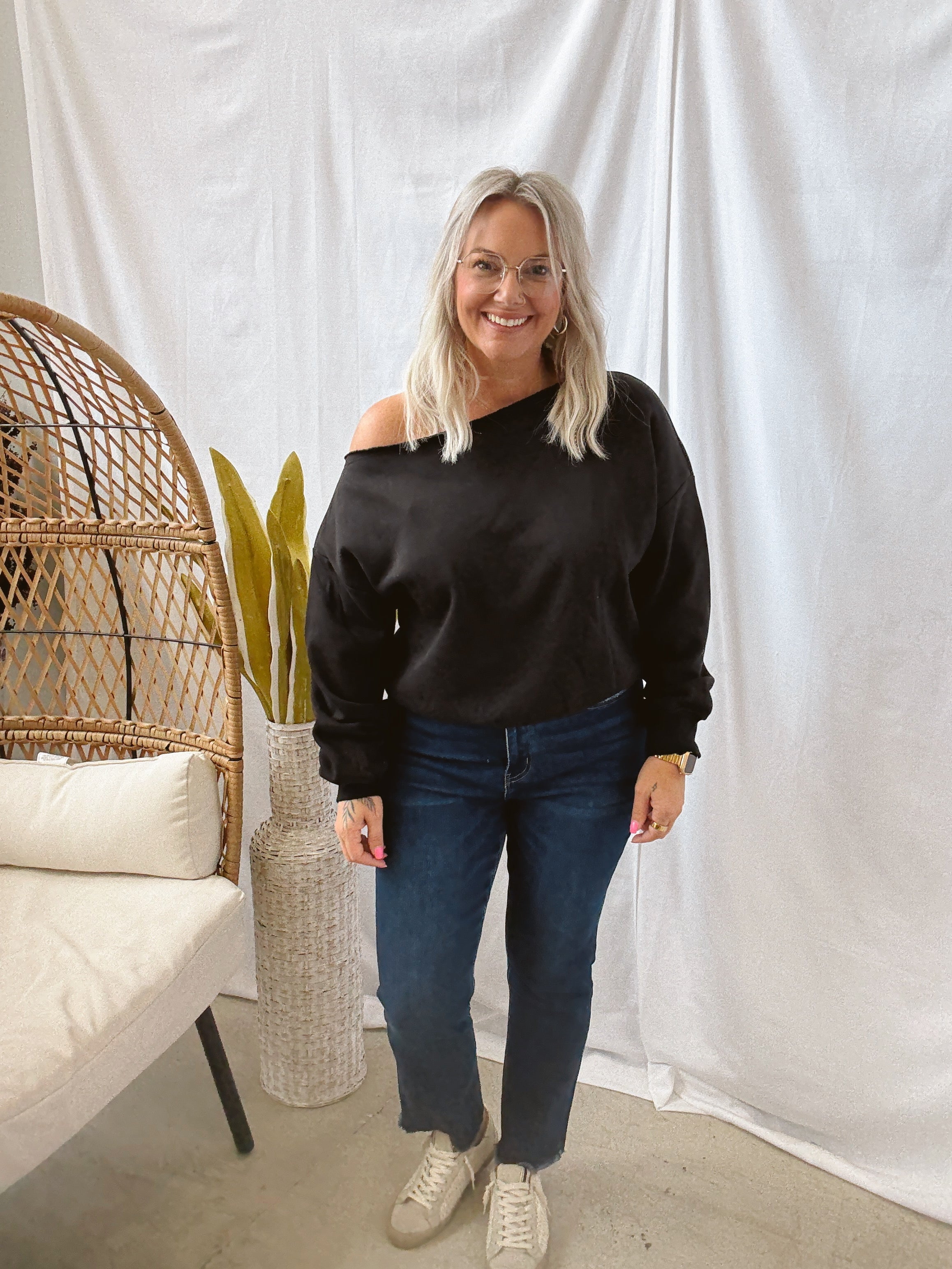 Black Off The Shoulder Sweatshirt