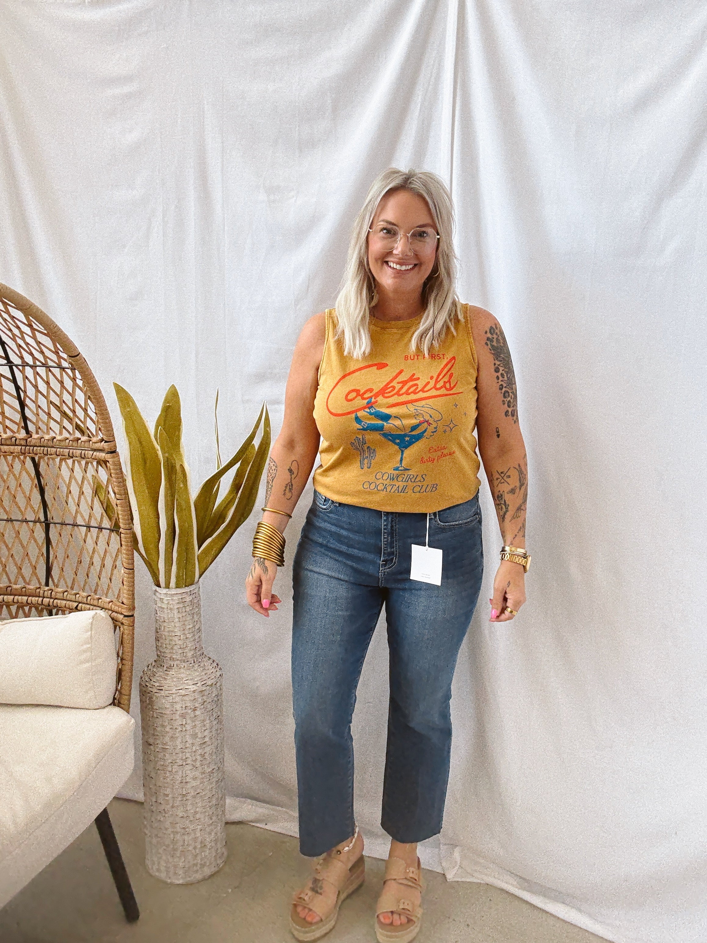 But First Cocktails Tank-Mustard