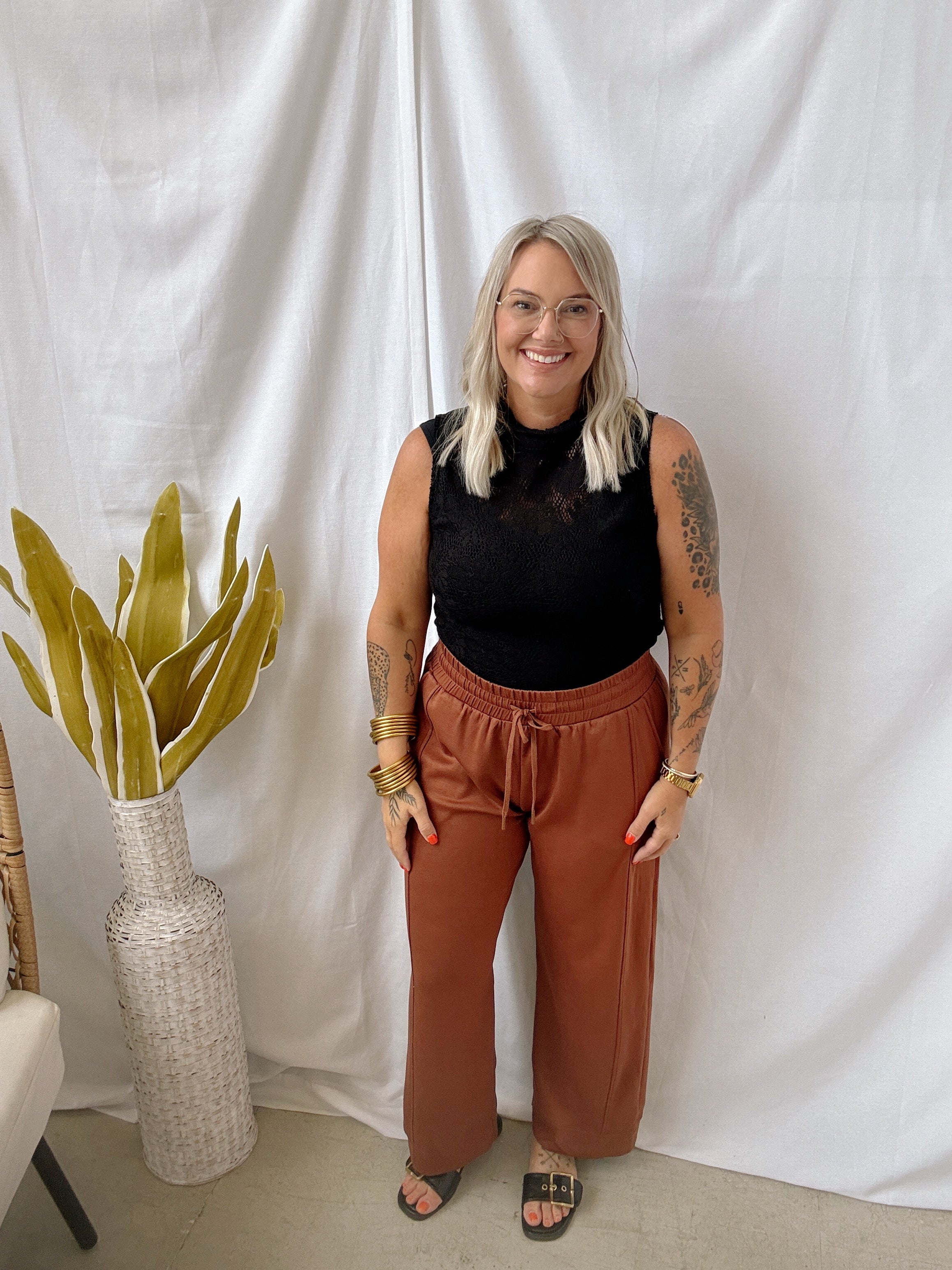 Lace Sheer Tank Top-Black