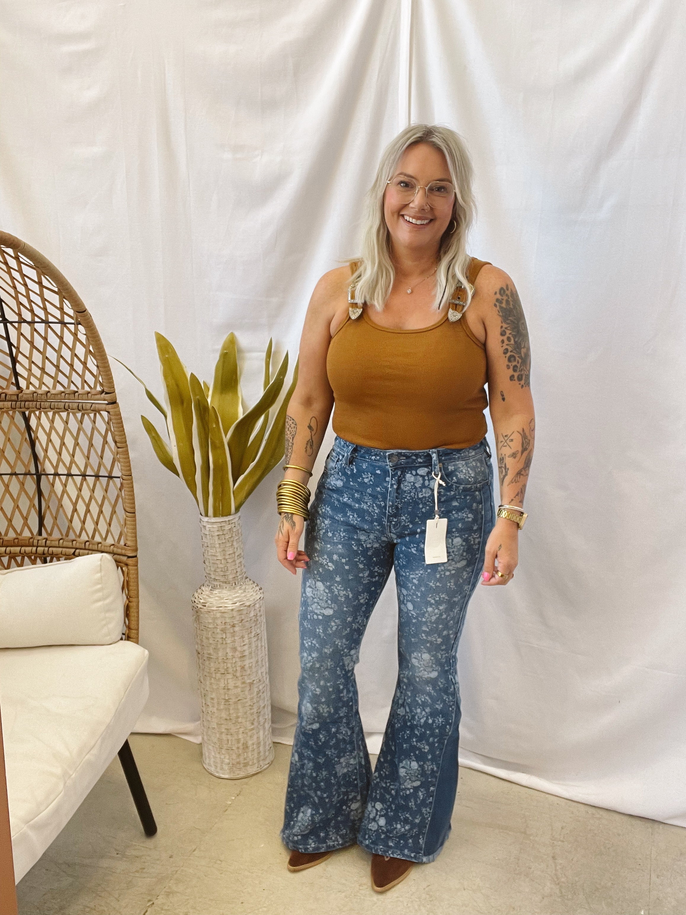 Ribbed Buckle Tank Top Bodysuit-Camel