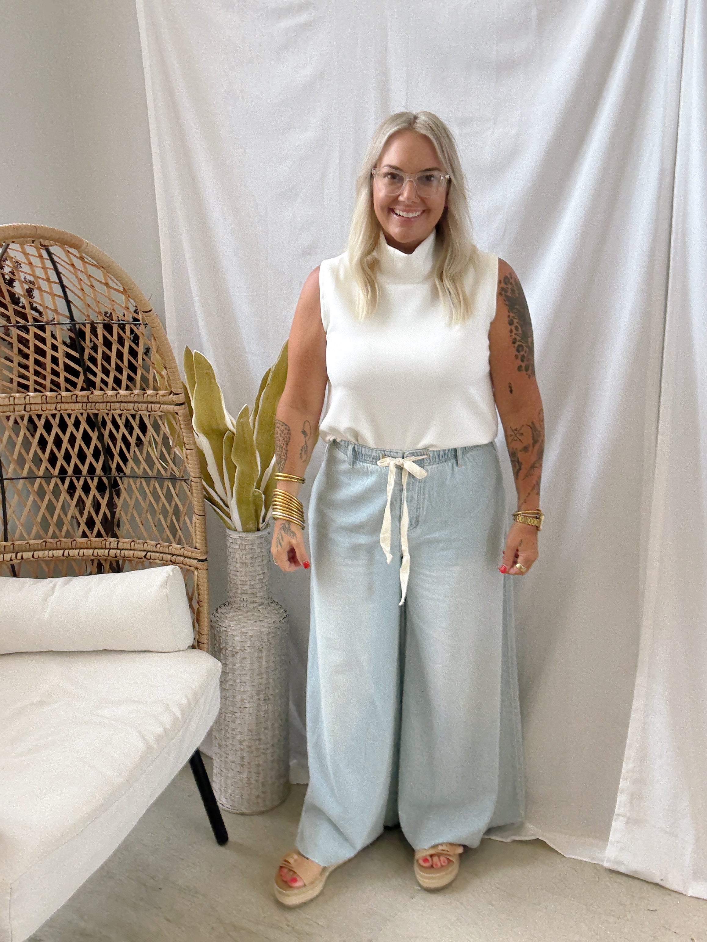 P Cill Cowl Tank Top-Cream