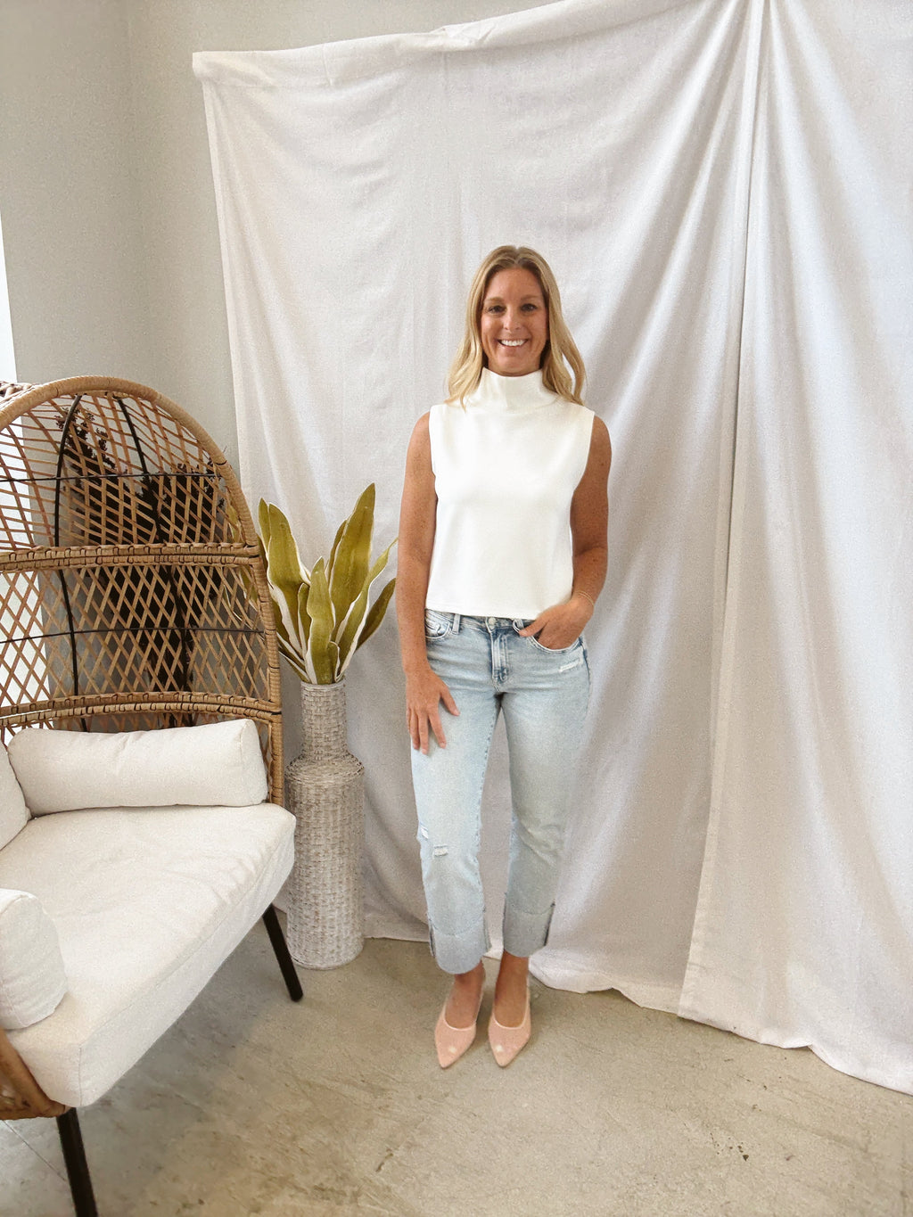 P Cill Cowl Tank Top-Cream