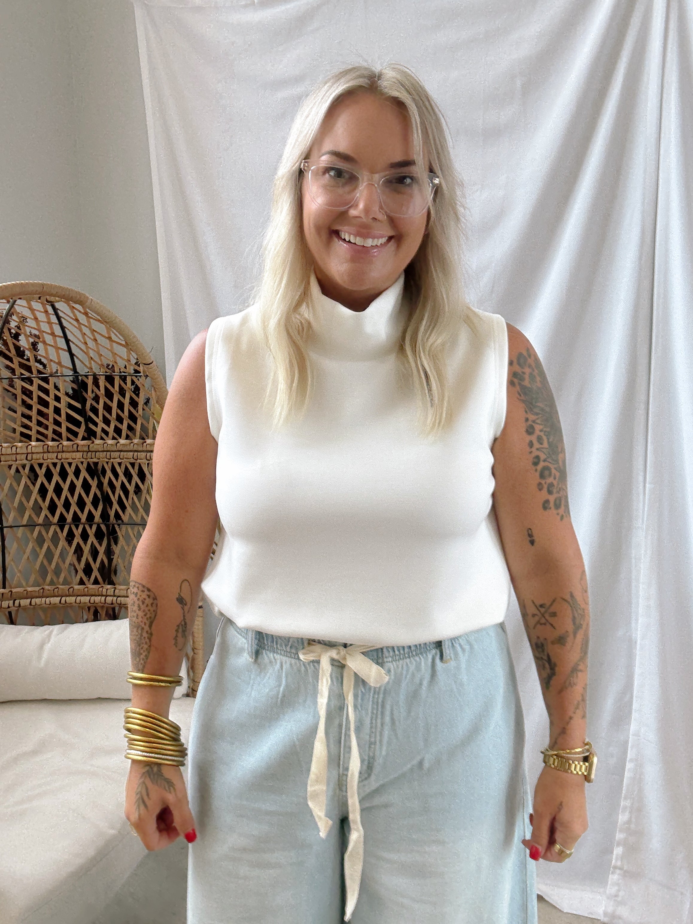 P Cill Cowl Tank Top-Cream