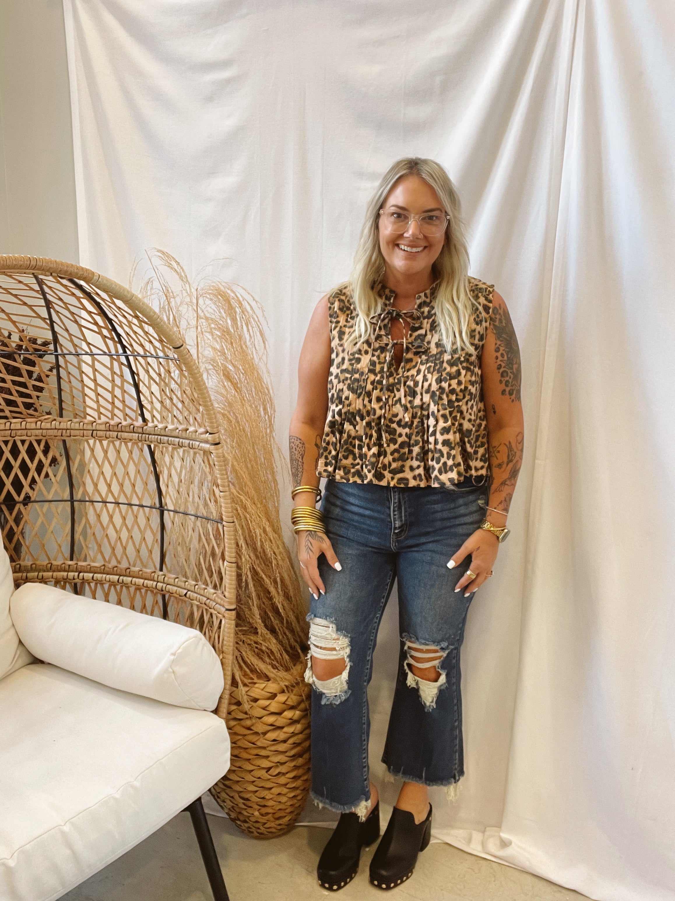 Front Tie Leopard Top