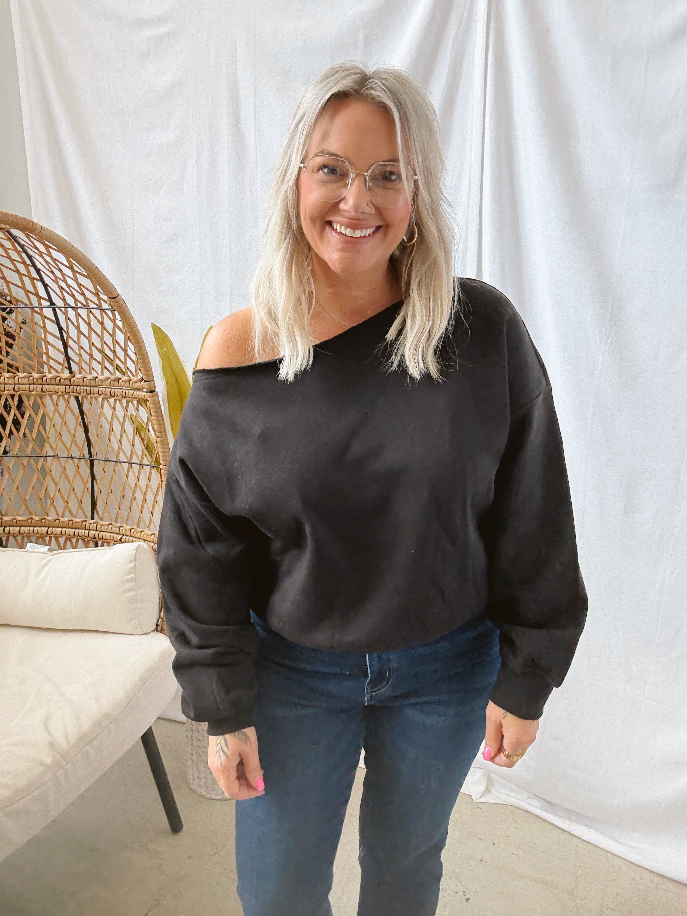 Black Off The Shoulder Sweatshirt