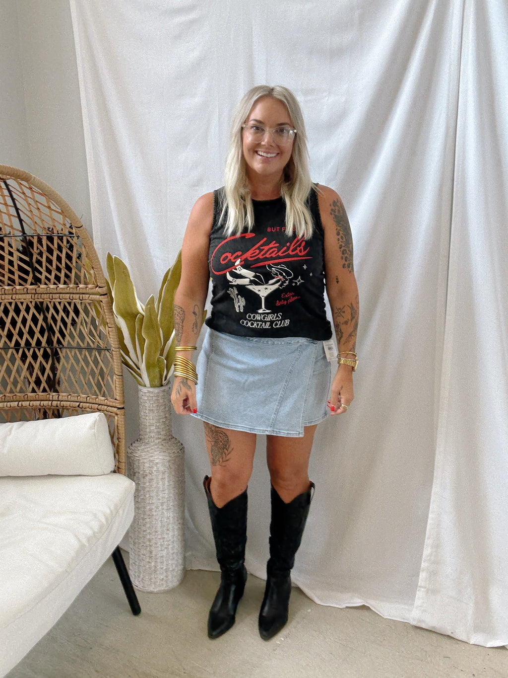 But First Cocktails Tank-Black