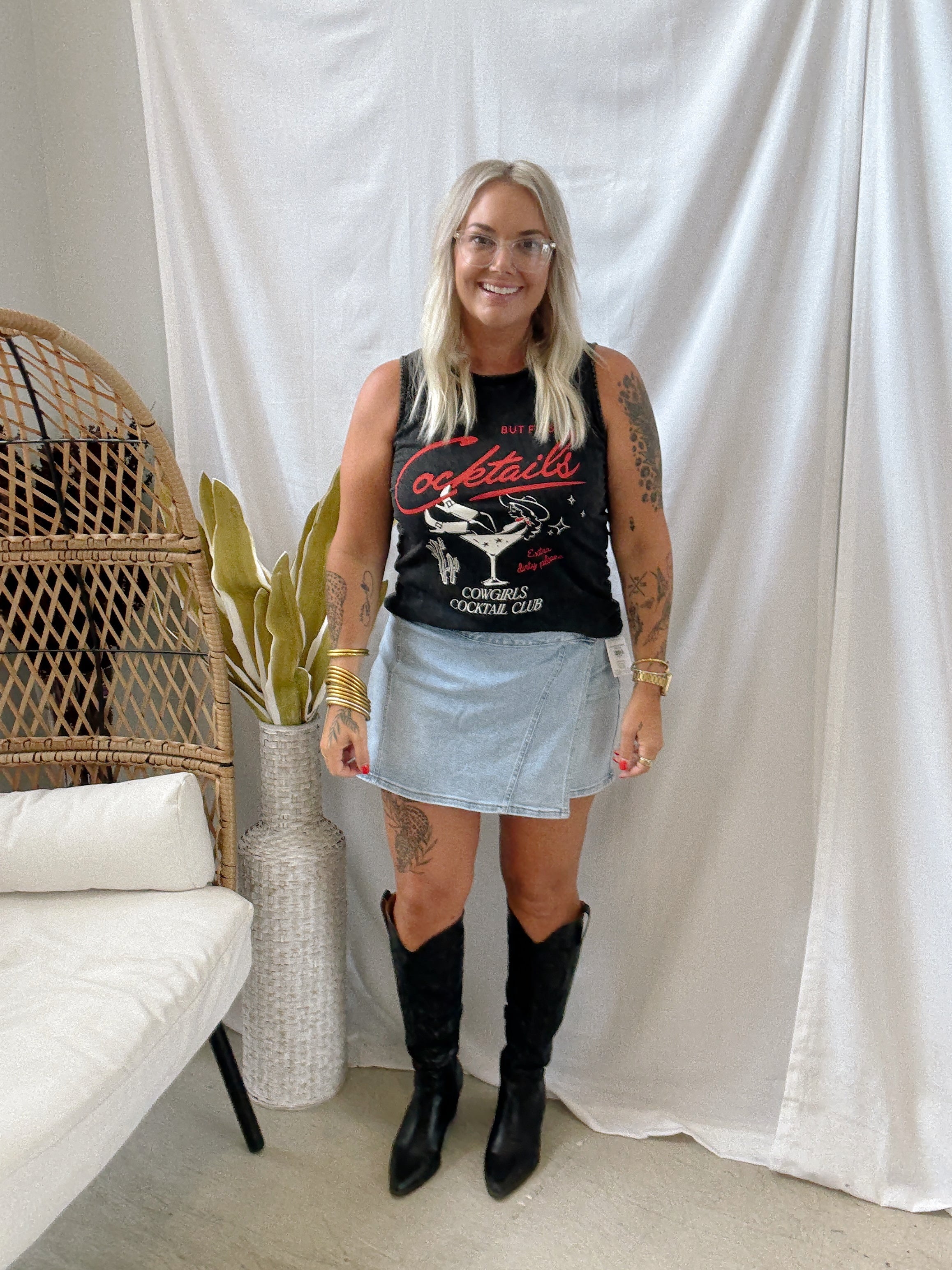 But First Cocktails Tank-Black